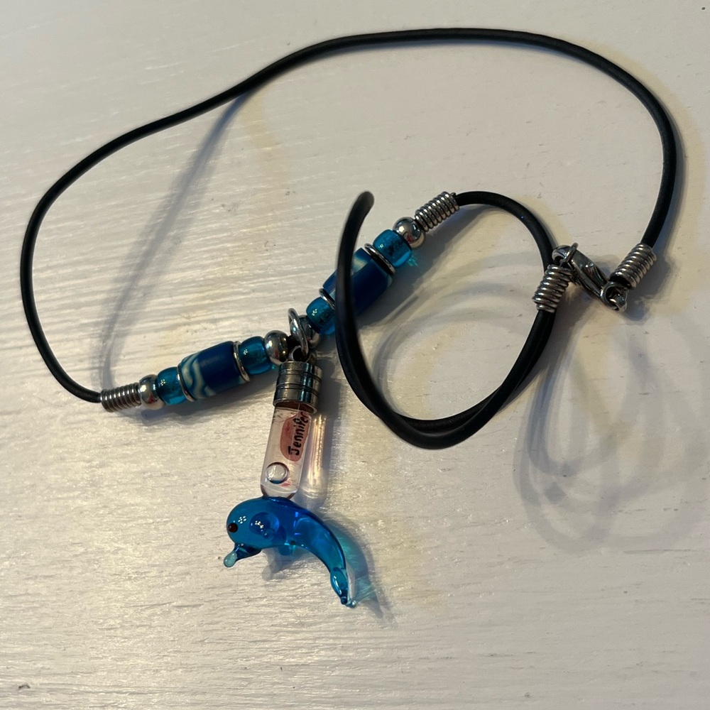 Dolphin name necklace “Jennifer” with blue dolphin